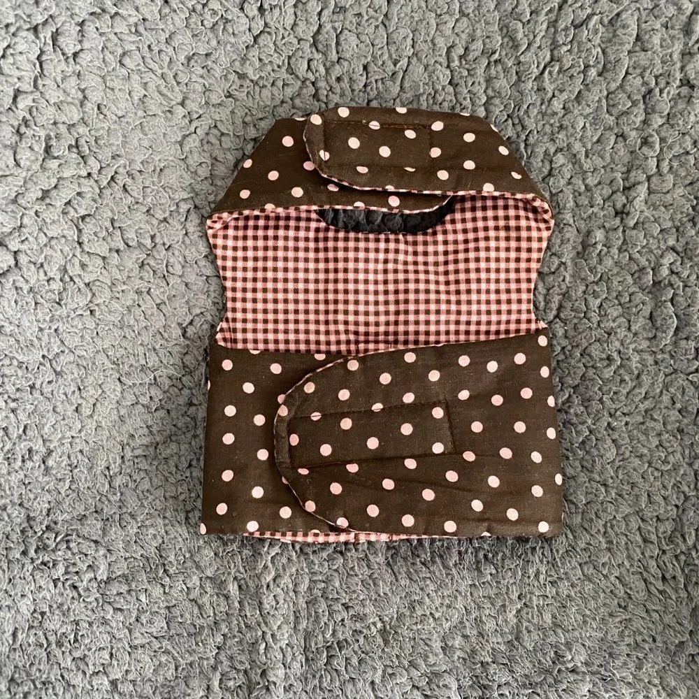 New- BROWN W-PINK or BLUE POK-A-DOTS small dog harness